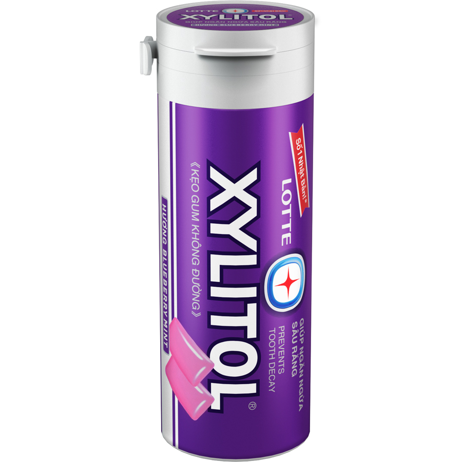 Hộp Kẹo Gum không đường Lotte Xylitol - Hương Blueberry Mint 12 hũ x 26,1g