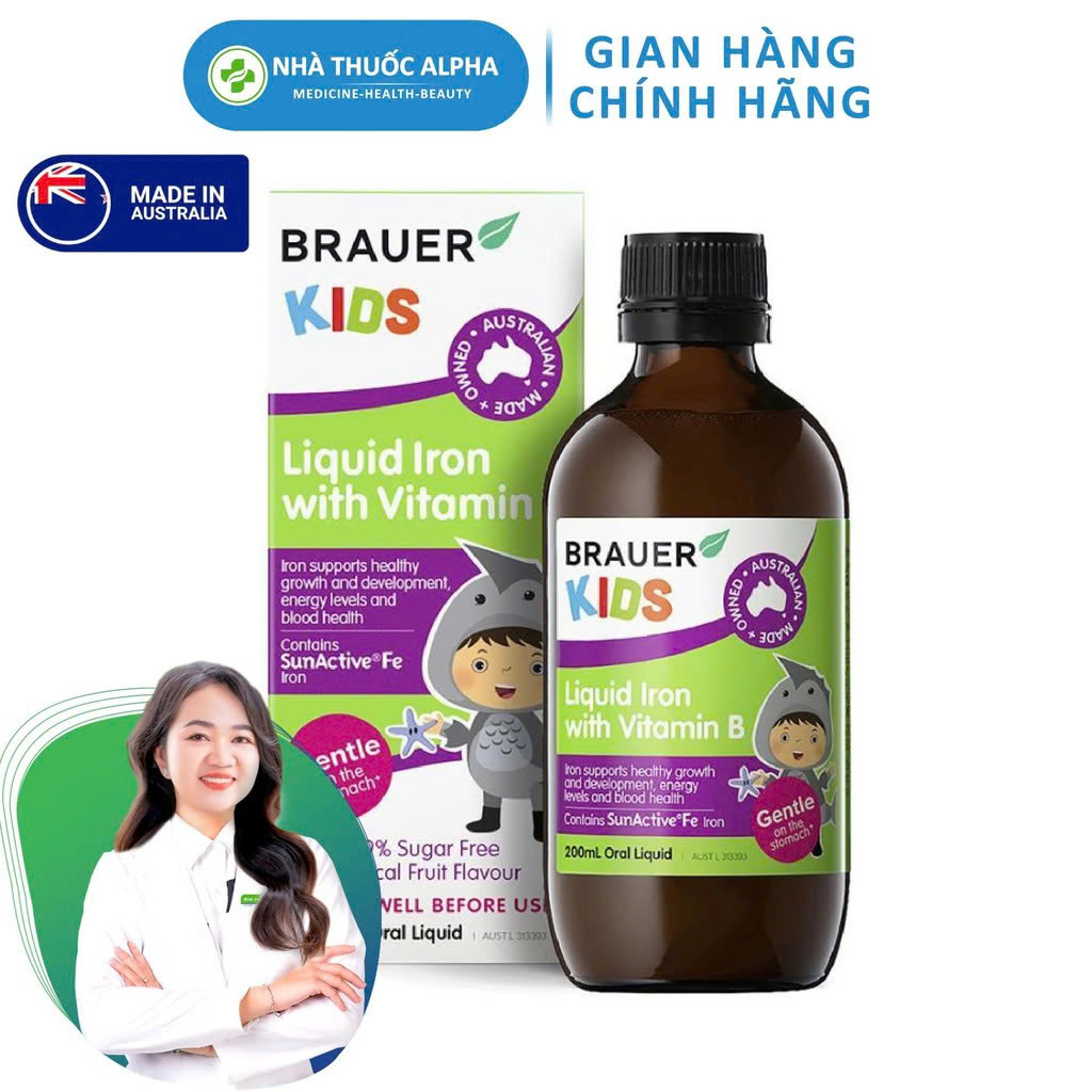 Siro Brauer Liquid Iron with Vitamin B 200ml Hỗ trợ bổ sung Sắt &amp; vitamin B cho trẻ từ 1 tuổi