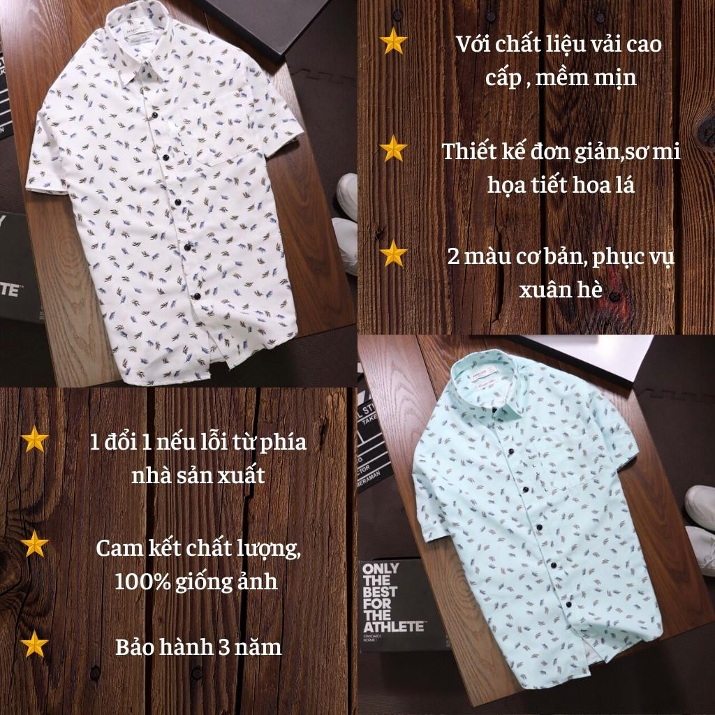 Áo Sơ Mi Nam Ngắn Tay H&H-SMMG1 Chất Vải Kate Cotton Cao Cấp Phối Họa Tiết Lá Cực Đẹp - 2 Màu