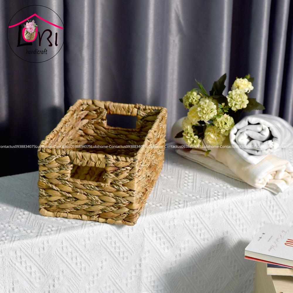 Lubihandicraft - Sọt đựng đồ đan lục bình kết hợp cói - mộc mạc