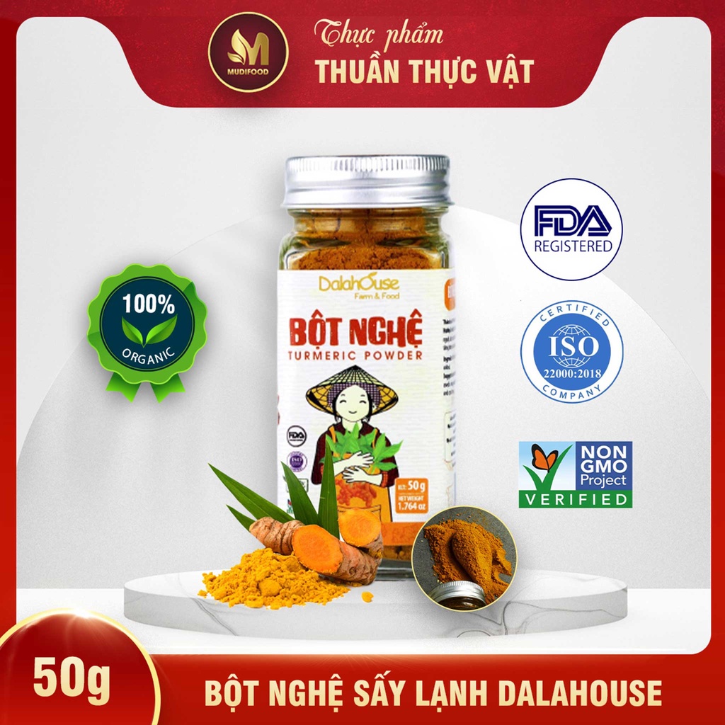 Bột Nghệ Sấy Lạnh Dalahouse 50 Gram, Bột Gia Vị Hữu Cơ Nguyên Chất Công Nghệ Tiêu Chuẩn Châu Âu - Hỗ Trợ Điều Trị Viêm Khớp, Phòng Ngừa Ung Thư, Tốt Cho Tim Mạch, Hỗ Trợ Phòng Ngừa Bệnh Alzheimer, Tốt Cho Gan, Đại Tràng, Hỗ Trợ Giảm Đau