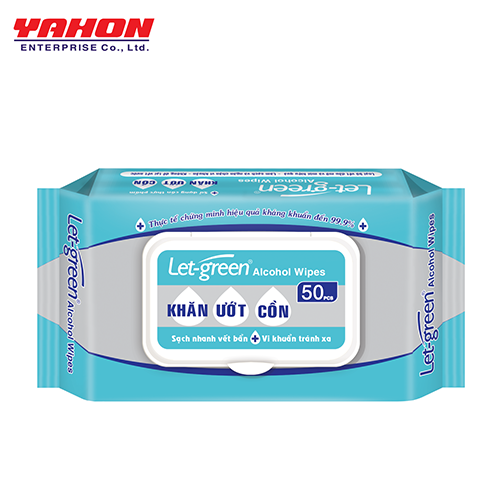 Thùng Khăn Ướt Cồn LET-GREEN 50 Miếng/Bao, 36 Bao/Thùng