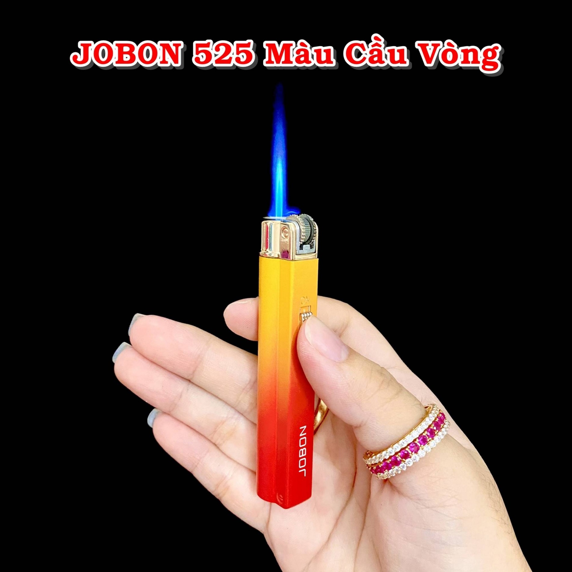 Hột quẹt bật lửa khè gas đá rãnh tay JOBON 525 màu cầu vòng kim loại - xài gas