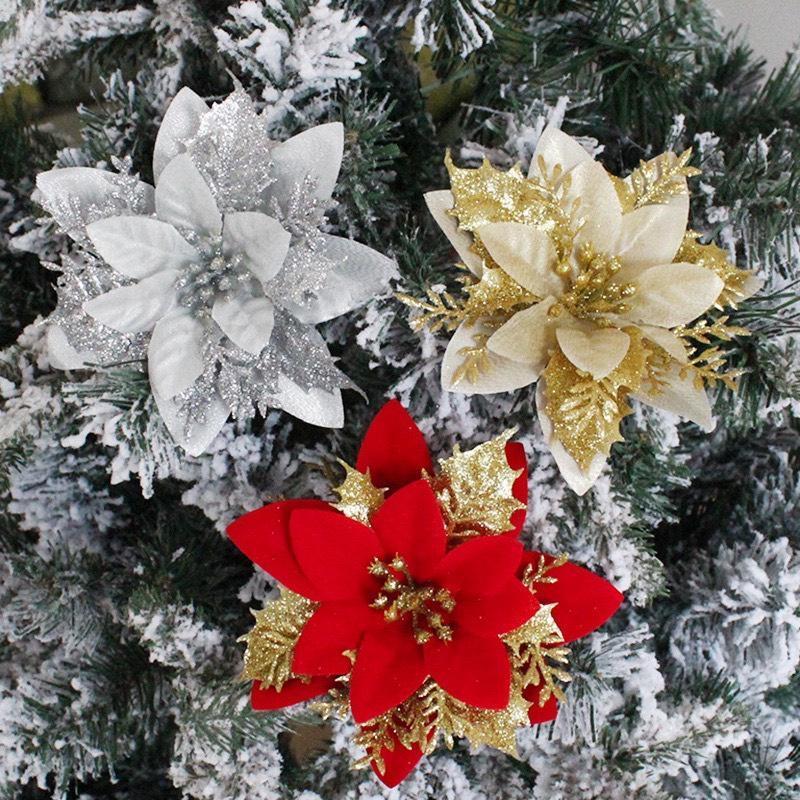 Sét 5 hoa trạng nguyên kim tuyến nhũ vàng đỏ size lớn 13cm trang trí cây thông noel vòng nguyệt quế tháp giỏ quà oản tài