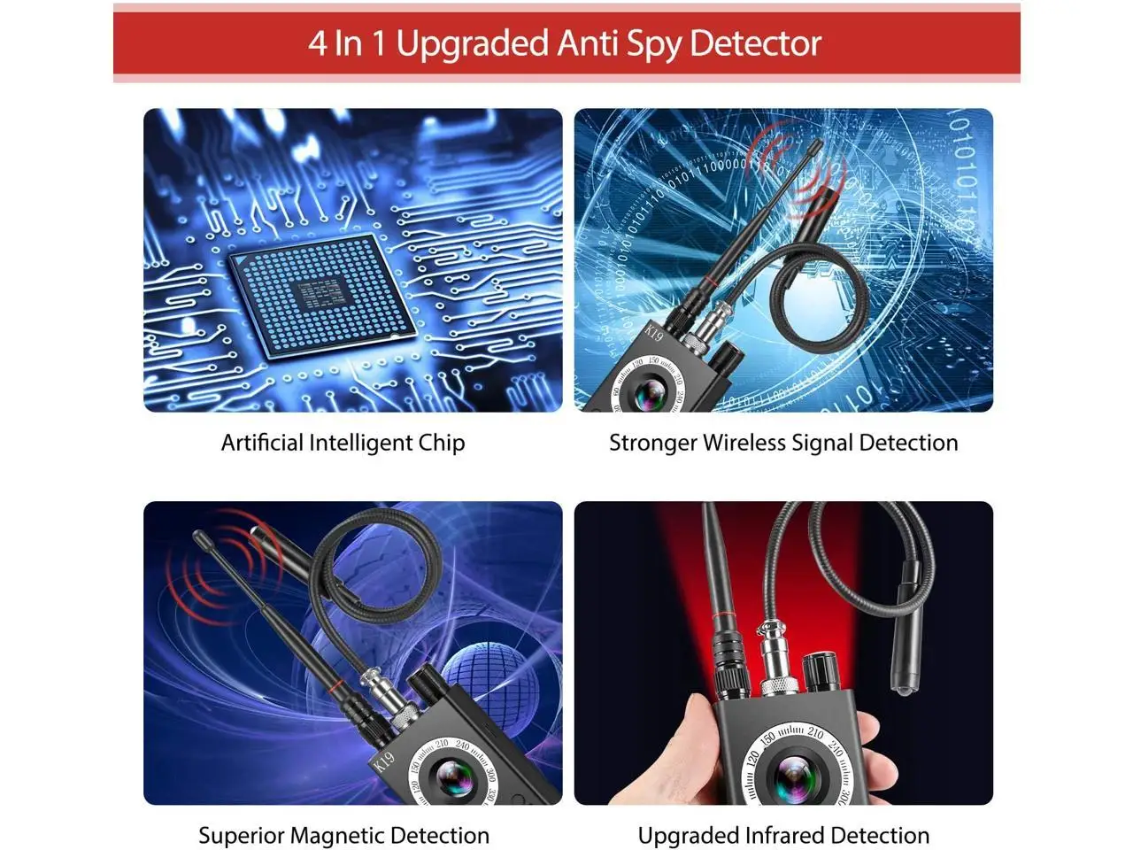 ROGTZ - Máy Dò K19 chuyên phát hiện Camera siêu nhỏ, máy ghi âm siêu nhỏ, thiết bị định vị G.P.S - K19 Upgrade RF Signal Hidden Camera Detector Anti Spy Candid Pinhole Micro Cam Scan Magnetic GPS Locator GSM Secret Bug Finder. - Hàng Chính Hãng