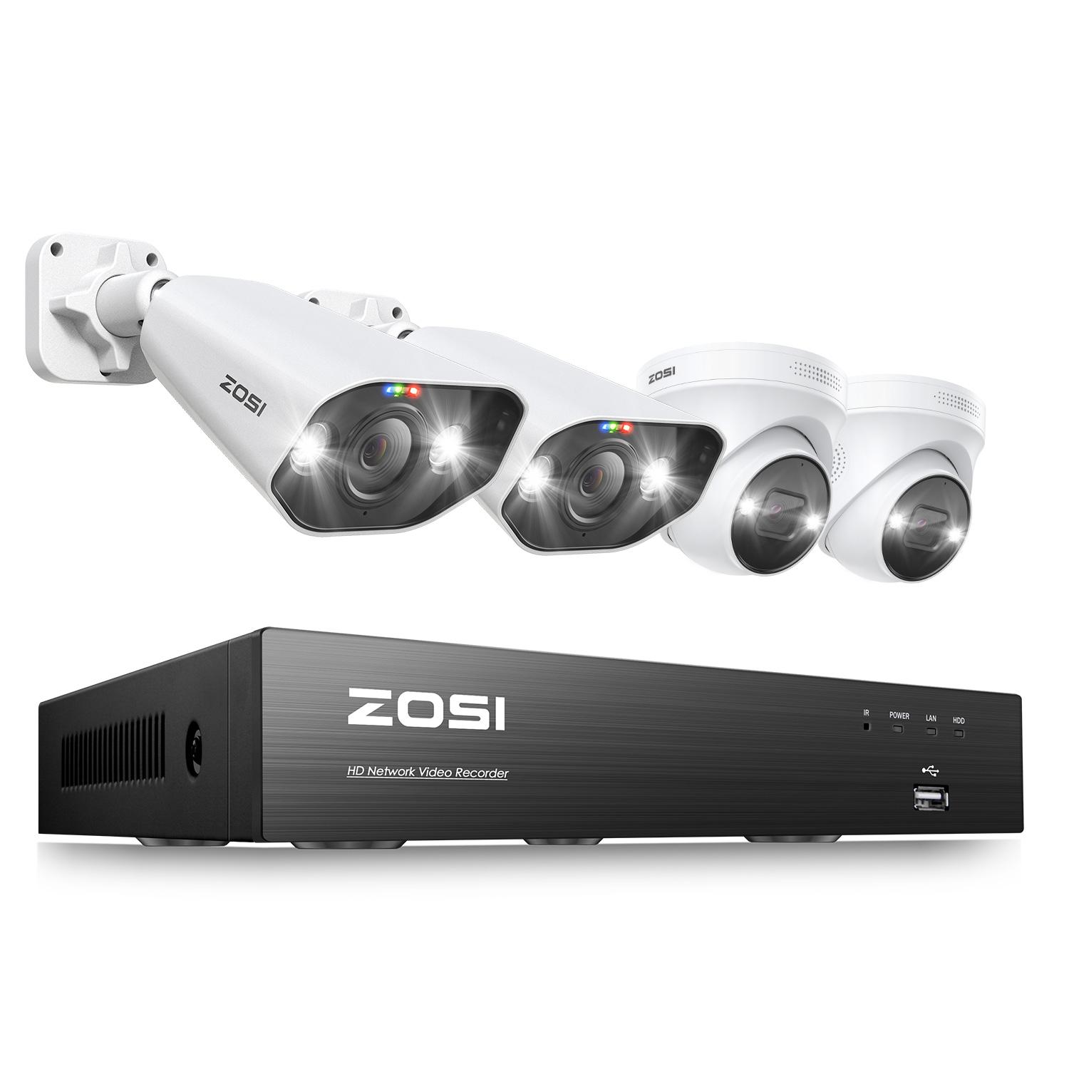 Hệ thống camera quan sát ZOSI 8MP 8CH H.265 4K Ultra HD PoE NVR Kit Âm thanh 2 chiều Đèn trợ sáng Còi báo động Giám sát video ngoài trời Bộ camera IP tích hợp HDD: 2T