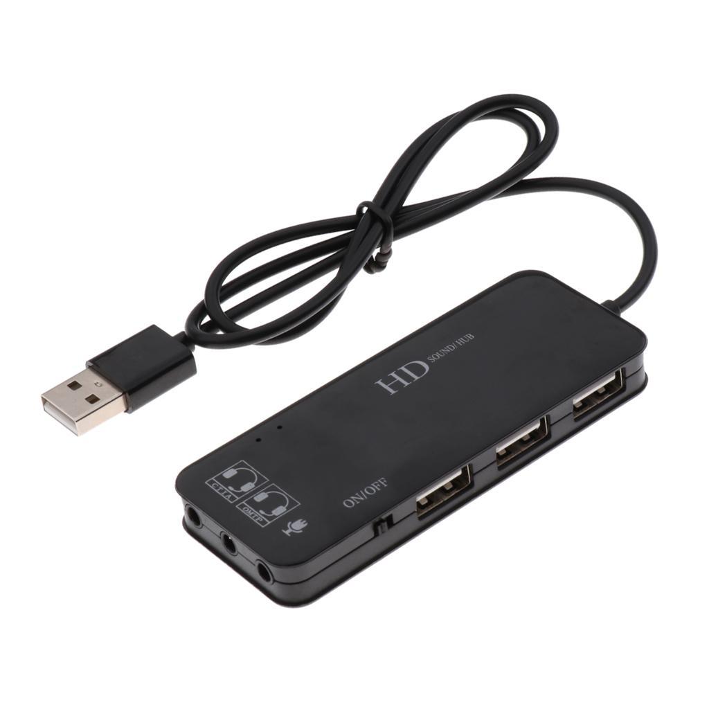 3Port USB2.0 Hub & External 7.1Channel Sound Card Mic Adapter for PC