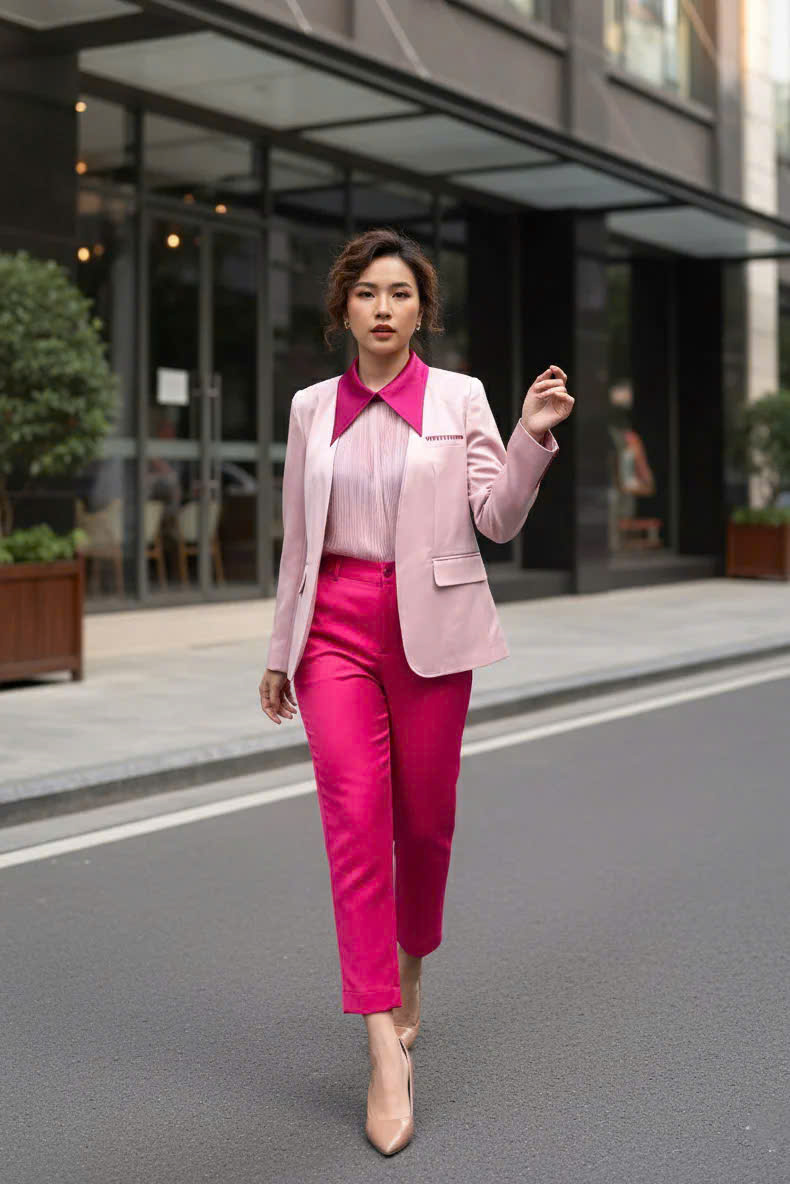 Áo Khoác Blazer, Áo vest Nữ Hồng Pastel Thêu Tay thời trang thiết kế Hity TOP237