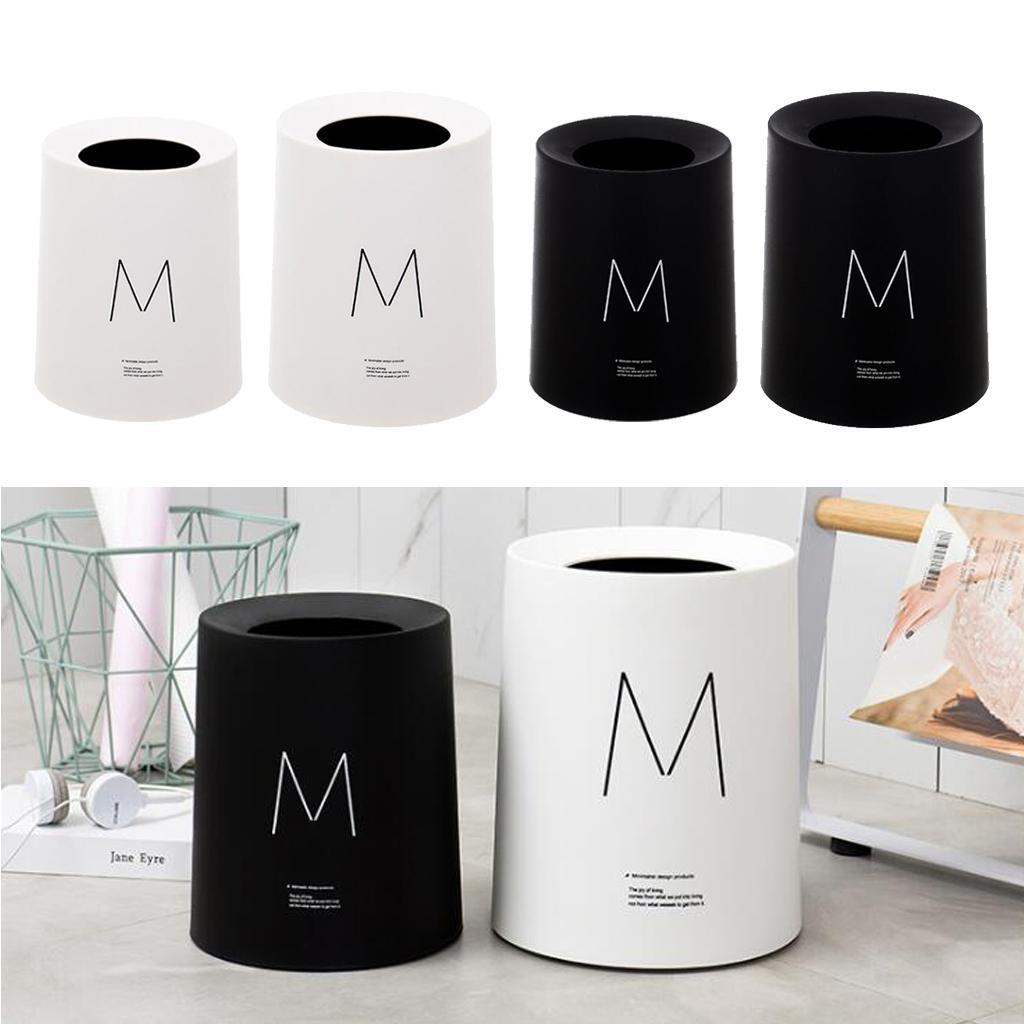 Round Trash Can Wastebasket Garbage Container Bin Bathrooms Rooms white 8L