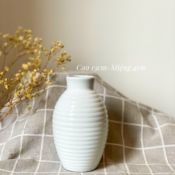 Lọ Hoa Gốm Sứ Mini Bát Tràng Men Trắng Mỹ Nghệ Việt