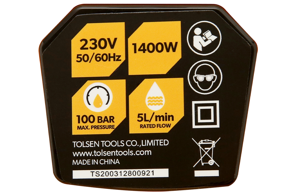 Máy phun xịt rửa xe áp lực cao TOLSEN 79570 1400W- Hàng chính hãng (Tặng kèm 5m dây cấp nước TOTAL THPH2001) - MÃ 79570B (GỒM 2 VÒI CAO ÁP 5M + 15M)
