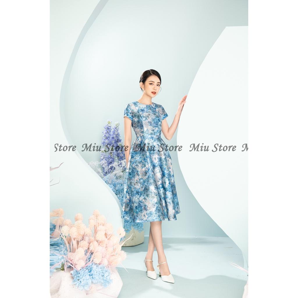 Đầm thiết kế gấm mềm họa tiết sang trọng cao cấp thanh lịch MIUSTORE D00304X