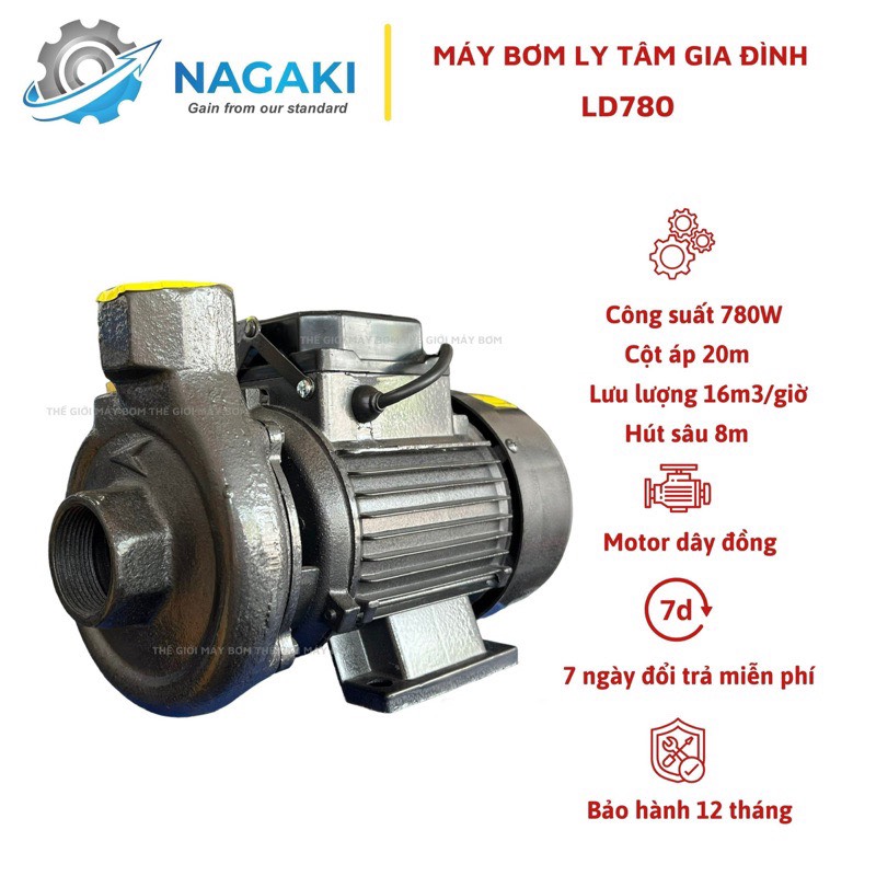 Máy bơm nước ly tâm 780W (1HP) Nagaki LD780 - Bảo hành 1 năm ( Cam kết hàng chính hãng )