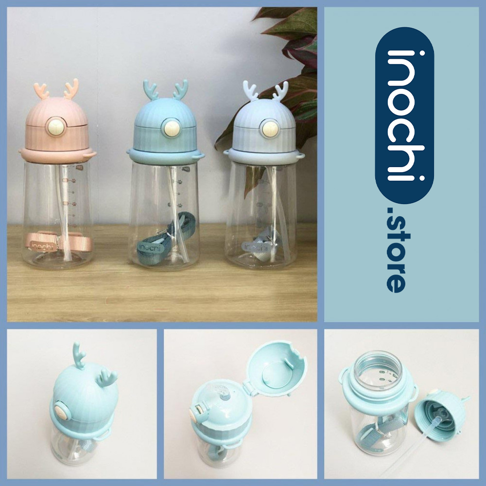 Bình nước trẻ em Goki Rudy 450ml nhựa Tritan an toàn có dây đeo ( Tặng kèm sticker) Hàng Chuẩn Nhật Bản - Chính hãng inochi