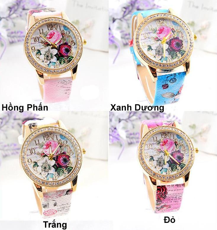 Đồng hồ đeo tay nữ họa tiết hoa hồng 3D thời trang cực đẹp DH93