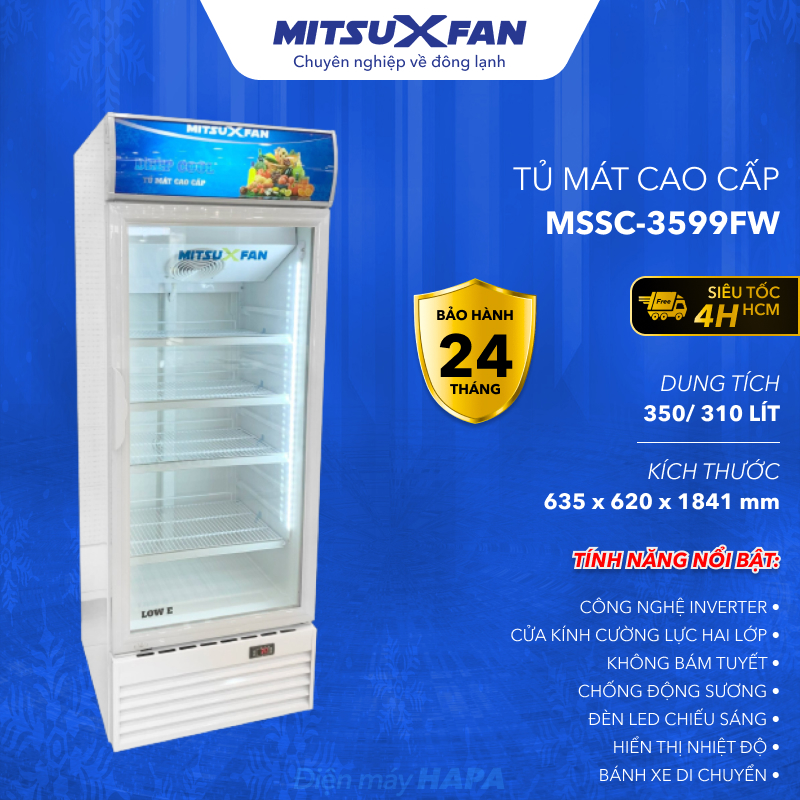 Tủ Mát Cao Cấp MITSUXFAN MSSC-3599FW 350 Lít, Digital Inverter, Công Nghệ LOW-E, Kính Cường Lực Kép - Hàng Chính Hãng