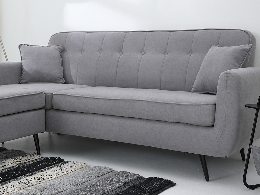 Ghế Sofa Vải Phòng Khách Kèm Đôn,Gối Tựa DAPHNE Màu Xám Hiện Đại, Khung Gỗ Nguyên Khối Chắc Chắn, Bền Bỉ 189x129x84 cm | Index Living Mall | Nội Thất Nhập Khẩu Thái Lan