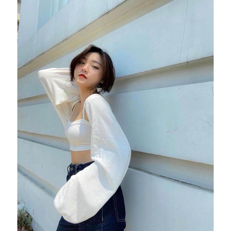 Set áo khoác tay phồng kèm áo 2 dây mùa thu siêu hot