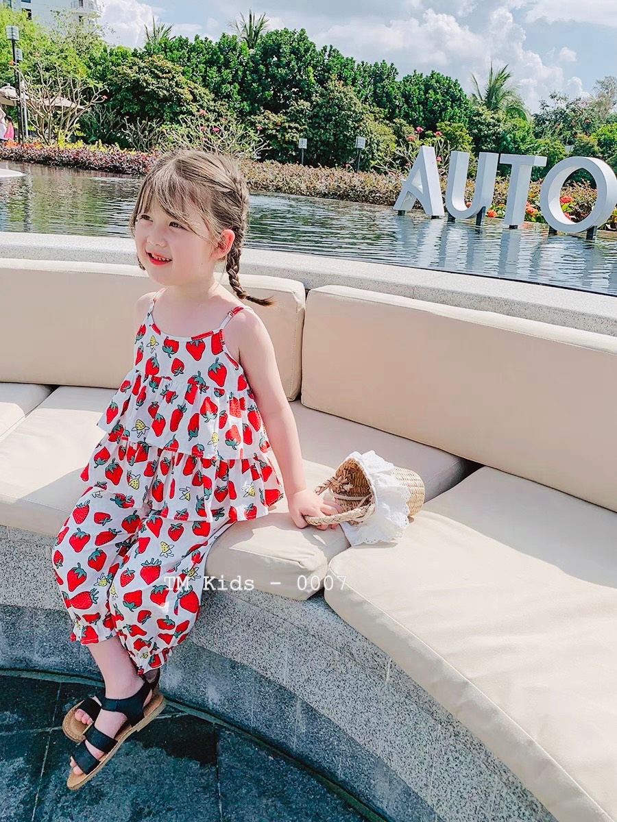 Đồ bộ bé gái, bộ quần áo hai dây mùa hè cho bé gái diện đi chơi đi học size 5-20kg chất kate mềm mát
