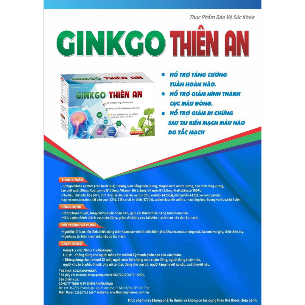 Ginkgo Thiên An Hỗ Trợ Hoạt Huyết, Tăng Cường Tuần Hoàn Não, Giúp Cãi Thiện Thiểu Năng Tuần Hoàn Não