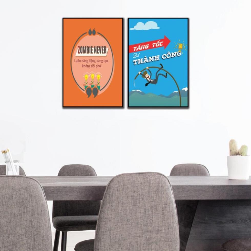 Bộ 2 Tranh ghép treo tường, tranh động lực, trang trí văn phòng, slogan