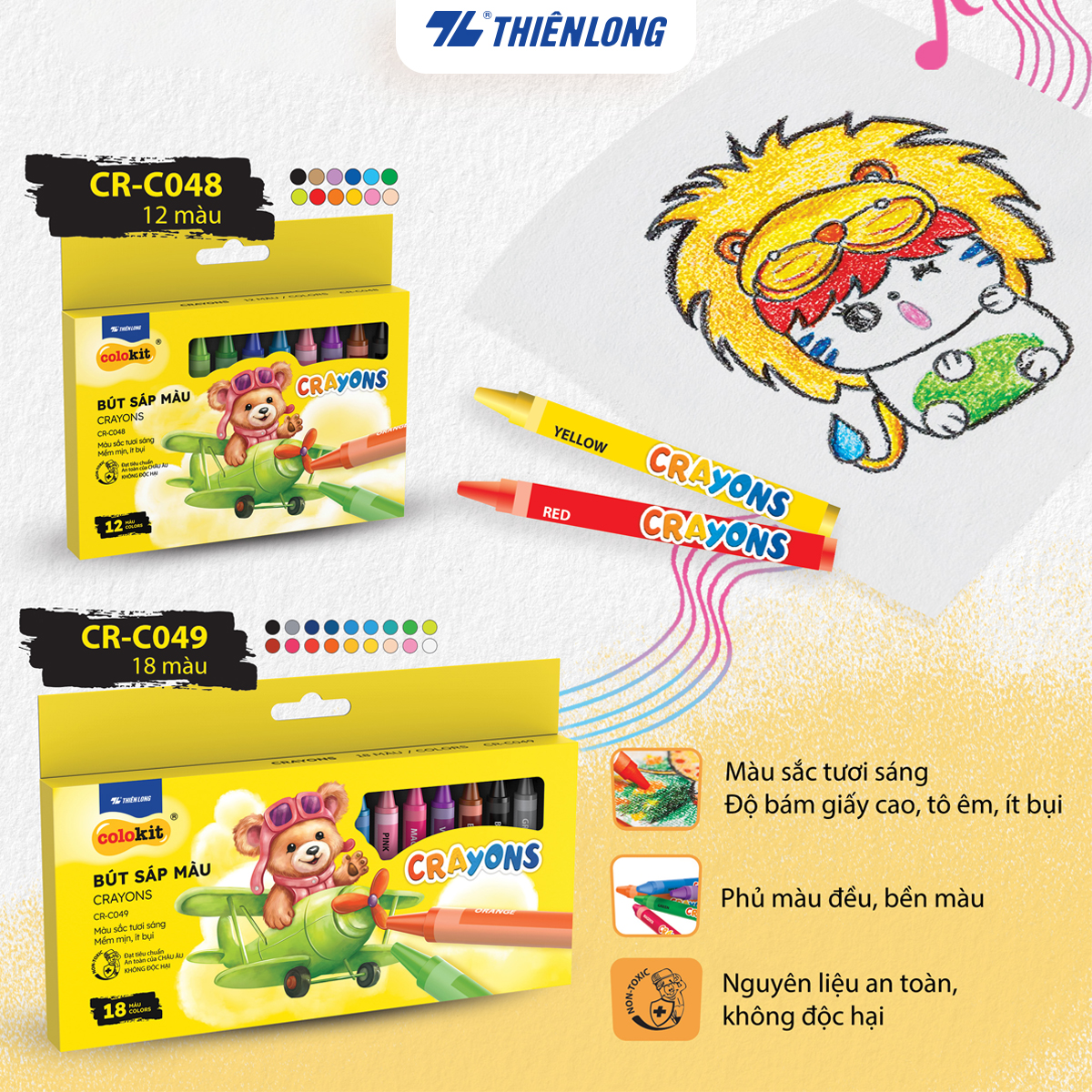 Bút sáp 12/18 màu Thiên Long Colokit - Màu sắc tươi sáng Phủ đều màu Bền màu