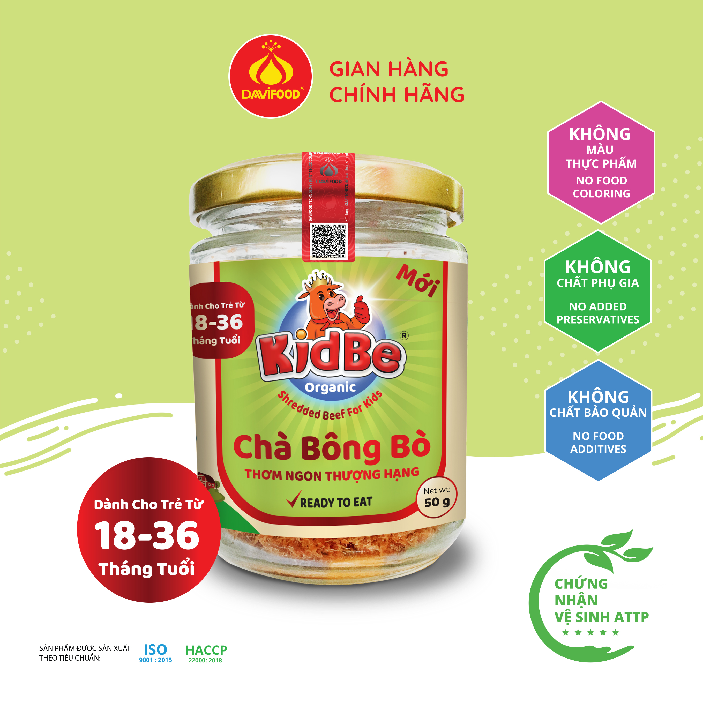 Chà bông bò KIDBE ORGANIC dành cho trẻ em từ 18 tháng đến 36 tháng tuổi; thực phẩm bổ dưỡng thiết yếu giúp trẻ hay ăn chóng lớn