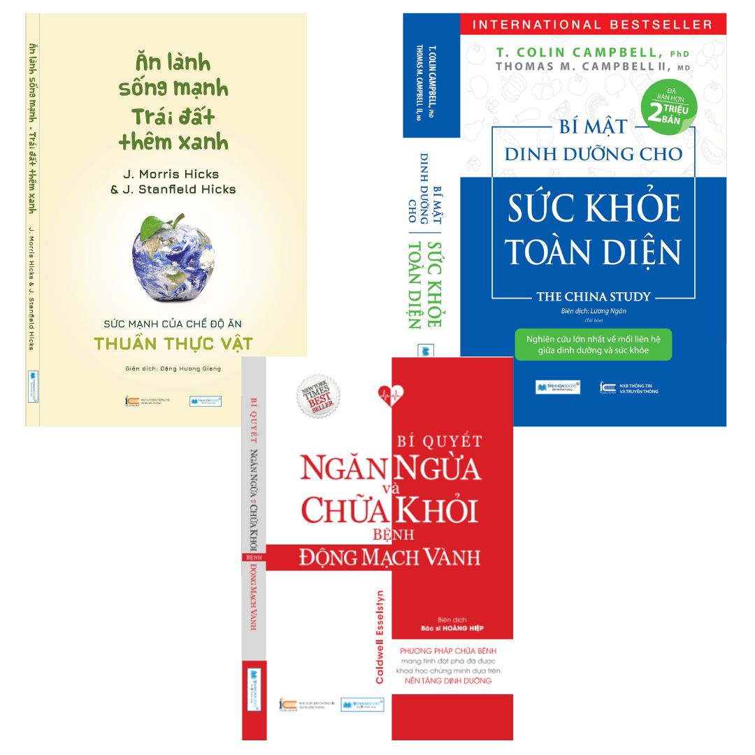 Combo sách: Ăn lành sống mạnh Trái đất thêm xanh + Bí mật dinh dưỡng cho sức khỏe toàn diện  + Bí Quyết Ngăn Ngừa Và Chữa Khỏi Bệnh Động Mạch Vành