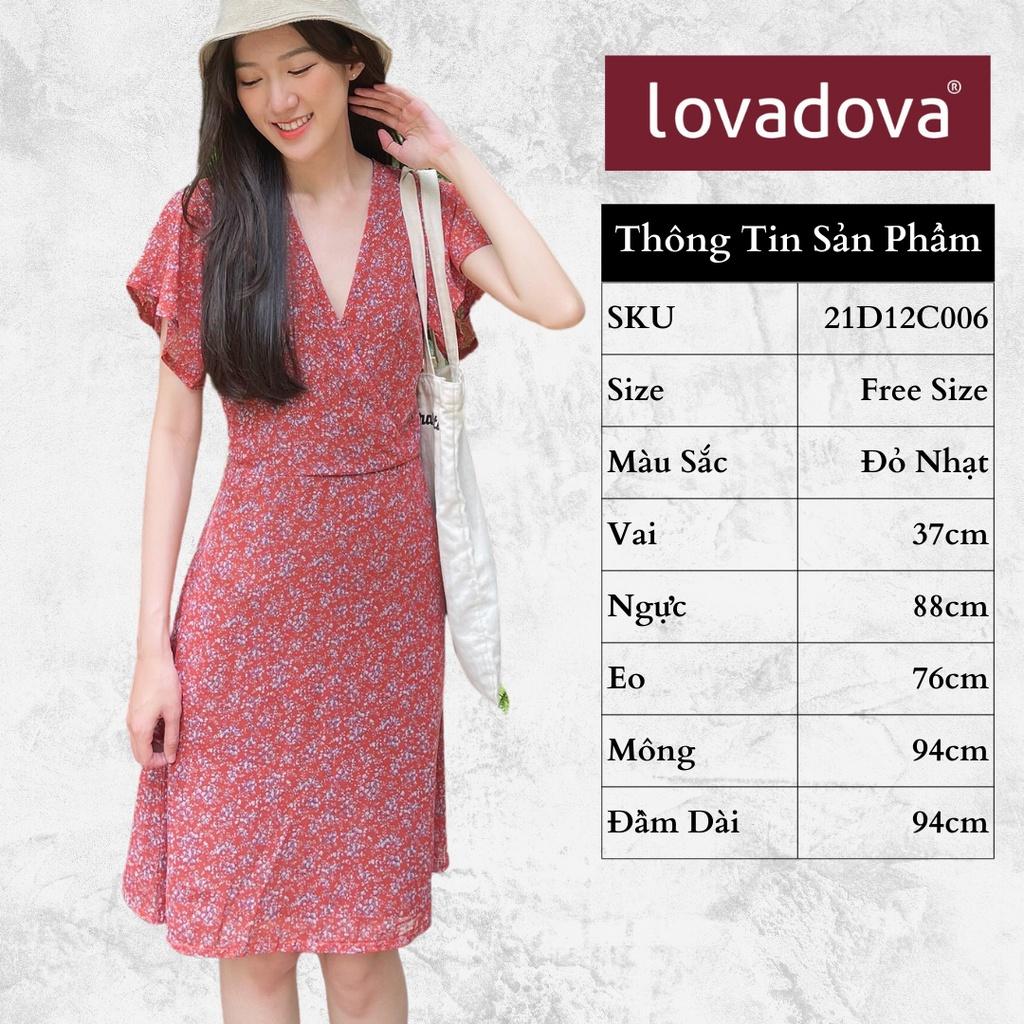 Đầm Dáng Suông, Ngắn Tay, Cách Điệu Nhún Eo, Cổ Đắp Chéo, Màu Đỏ Nhạt - Lovadova 20D12C006