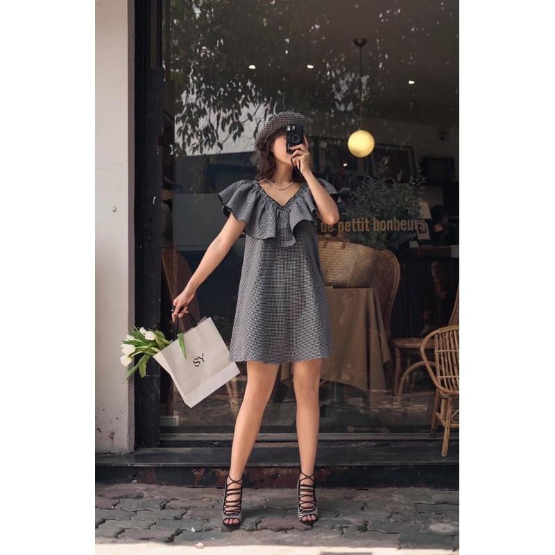 Đầm caro doll bèo+ nón