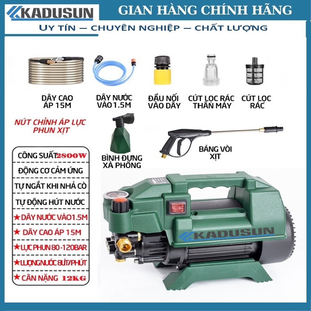 Máy rửa xe Kadusun | Lõi đồng 100% | Chỉnh áp lực | Máy rửa xe mini | Máy xịt rửa gia đình tặng bình bọt tuyết