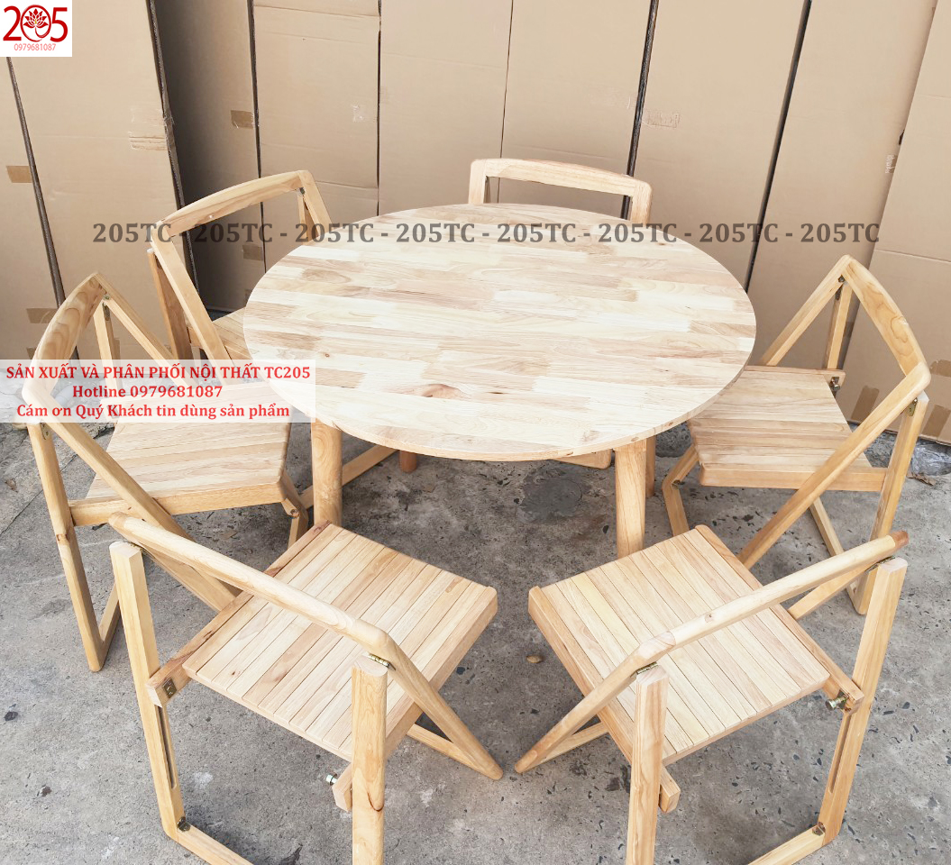 BÀN TRÒN 1M GỖ CAO SU 100% -   205TC 100cm Round Wooden Dining Table - Natural