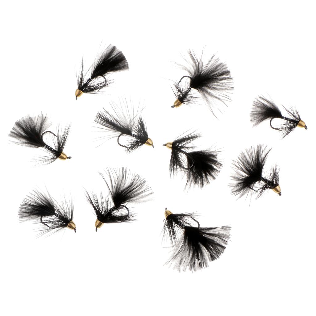 10pcs 1.5'' Black Wooly Bugger Flies Bead Head Nymph Flies Insects Wet Flies