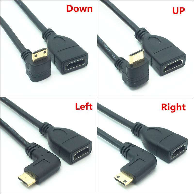 1080P Mini HDMI tương thích với cáp HDTV Nam đến Nữ 90 độ góc phải Bộ chuyển đổi Bộ chuyển đổi M-F Nối dài Bộ kết nối Bộ chuyển đổi