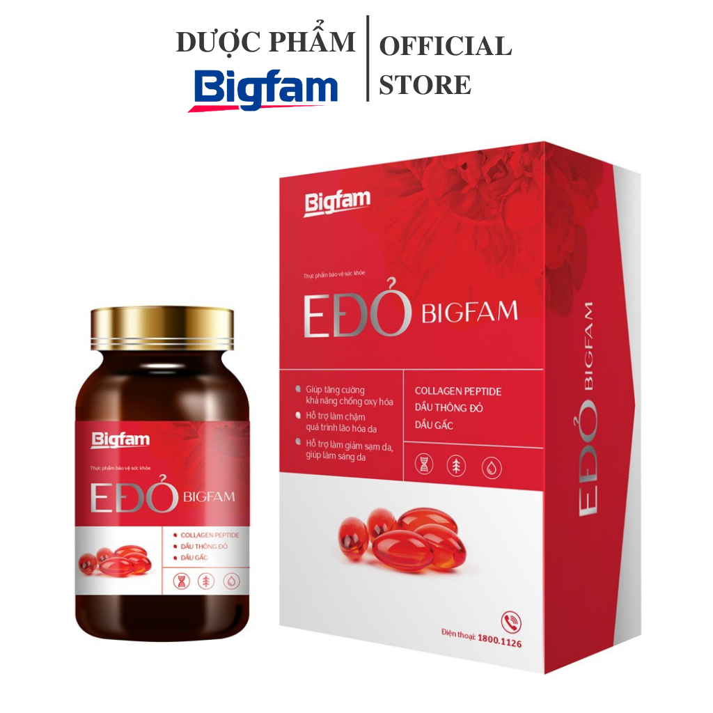 Thực phẩm bảo vệ sức khỏe E Đỏ Bigfam bổ sung Vitamin E hỗ trợ làm làm đều màu da, chống oxy hóa cho cơ thể (Hộp 30 viên)