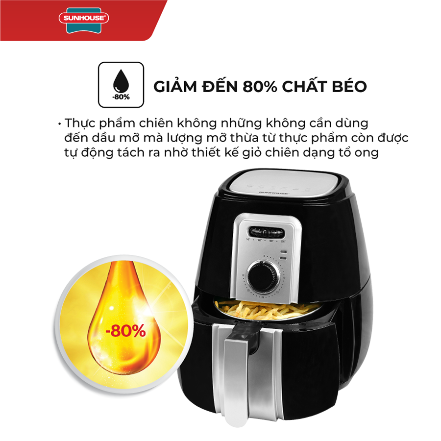 Nồi Chiên Không Dầu Sunhouse SHD4025B (3.0 Lít) - Hàng Chính Hãng