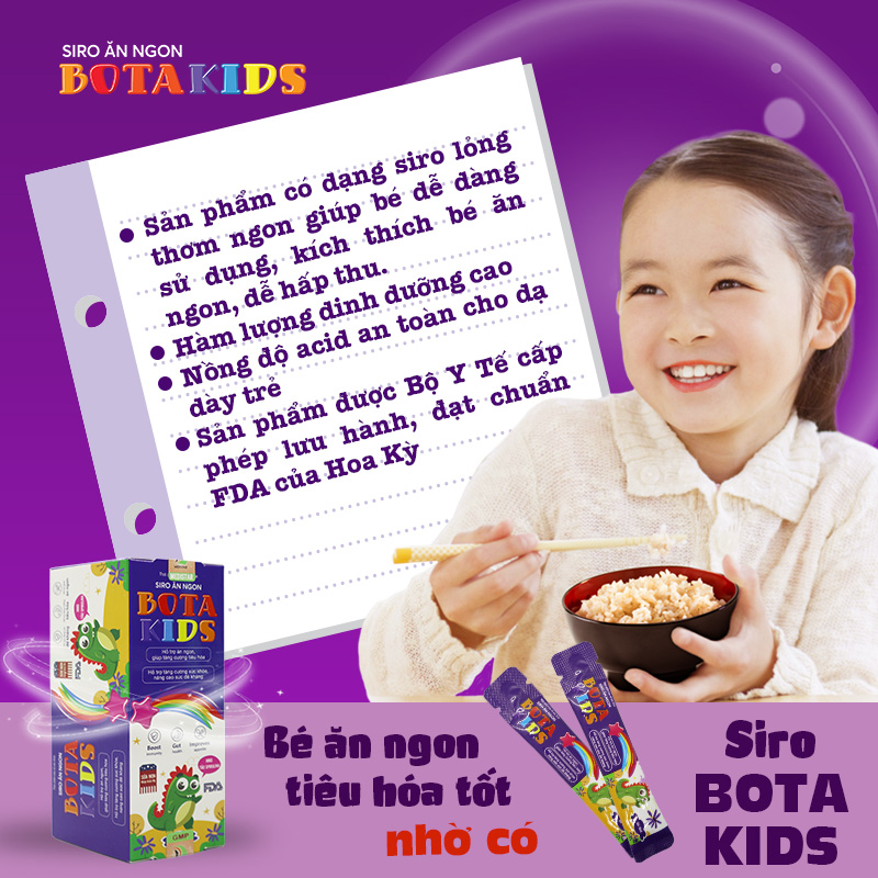 Siro Tăng Cân Bota Kids - Giúp Bé Hết Biếng Ăn, Tăng Cân Tốt, Tiêu Hoá Khỏe, Tăng Đề Kháng Hộp 30 gói