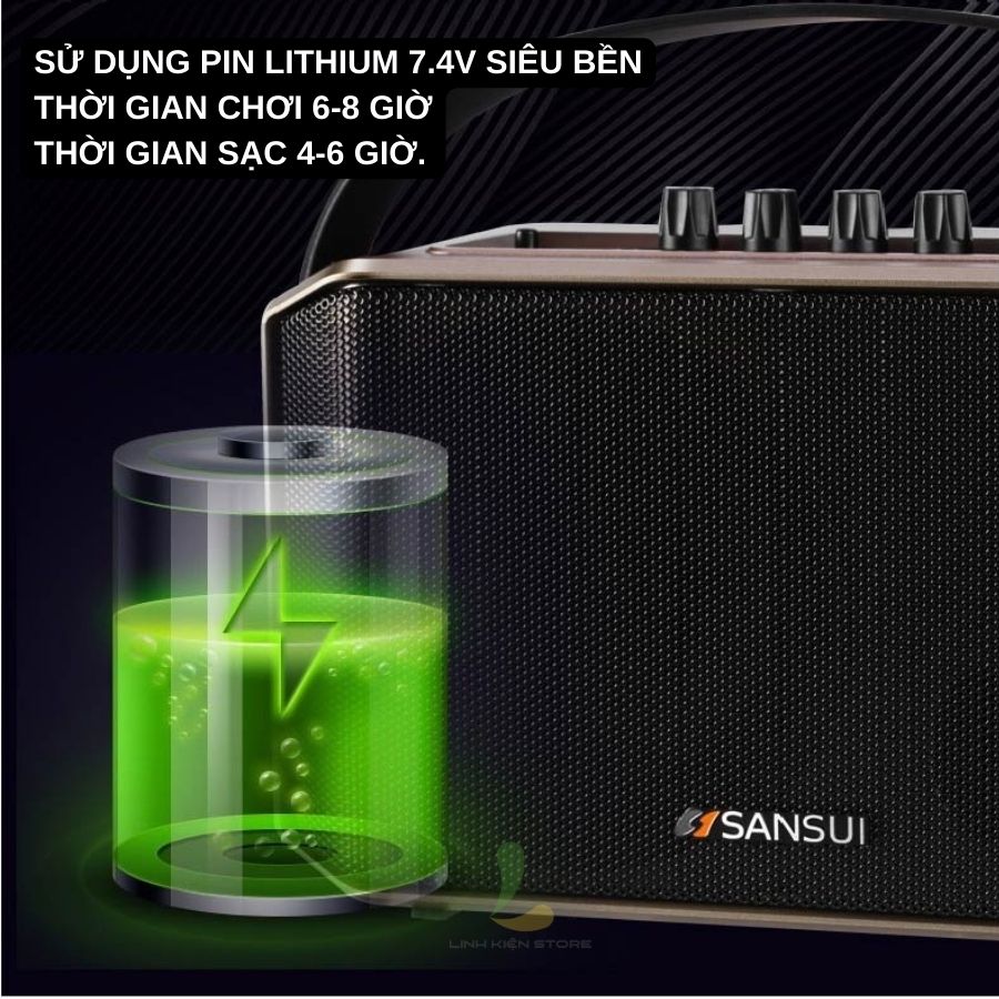 Loa karaoke mini Sansui SA1-05 - Loa xách tay di động chất liệu gỗ công suất 40W, tặng kèm micro không dây cao cấp - Hàng nhập khẩu