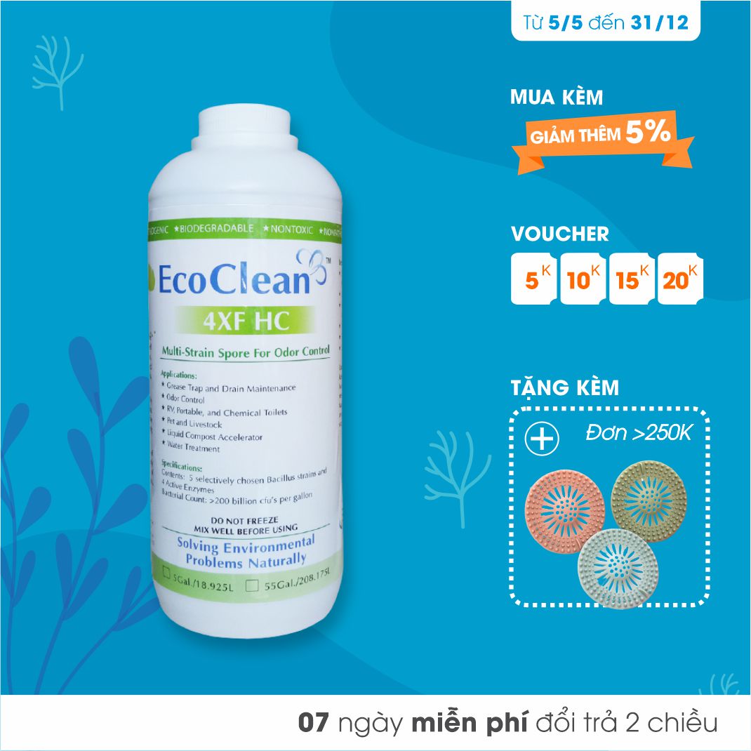 EcoClean 4XFHC - Vi Sinh Xử Lý Mùi Hôi Chuồng Trại, Bãi Rác, Nước Thải, Hầm Tự Hoại  - Chai 1 lít