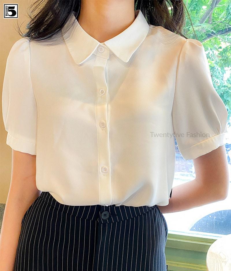 Sơ mi nữ ngắn, tay bồng, lá cổ tròn Twentyfive N172