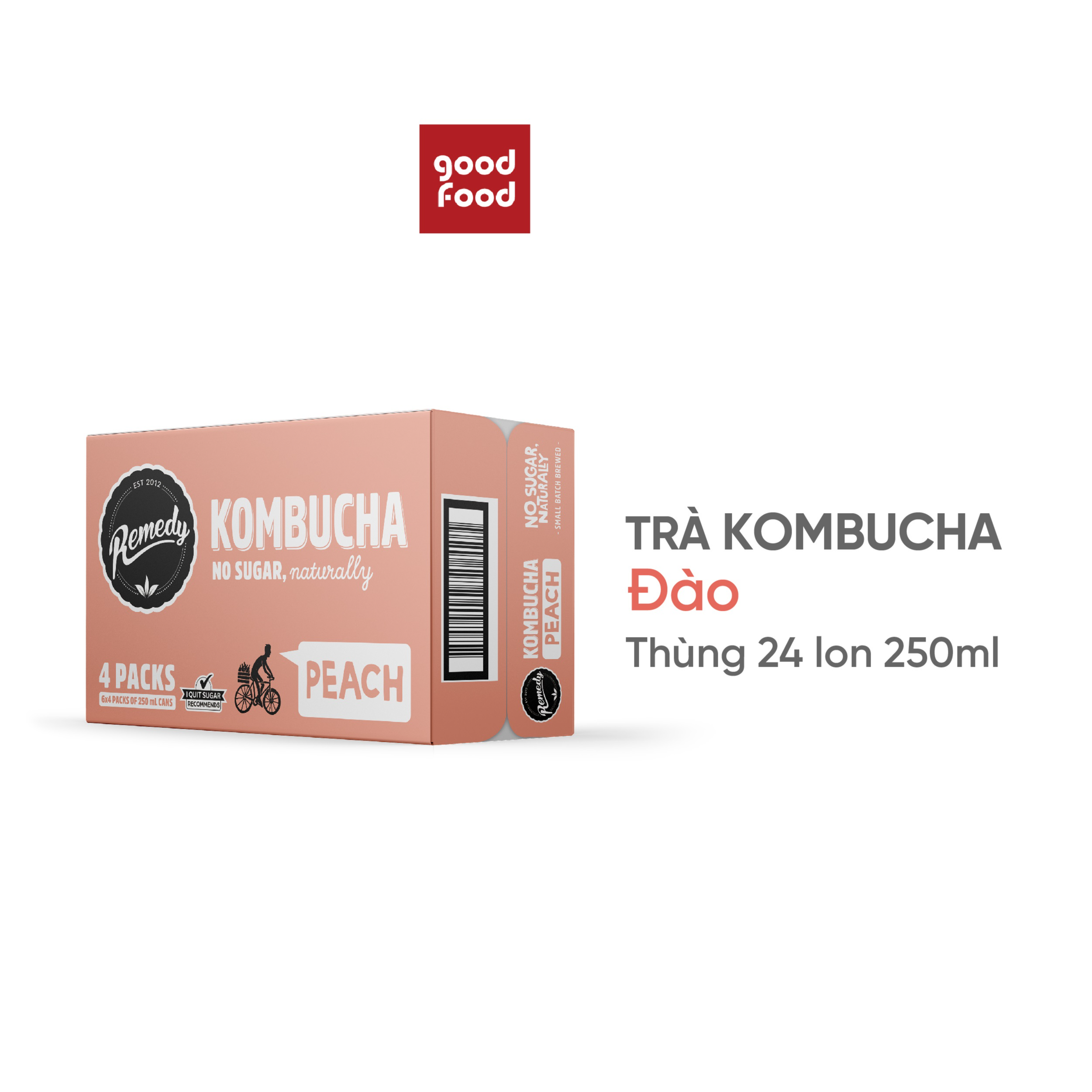 Thùng 24 lon Trà Kombucha Remedy Peach 250ml