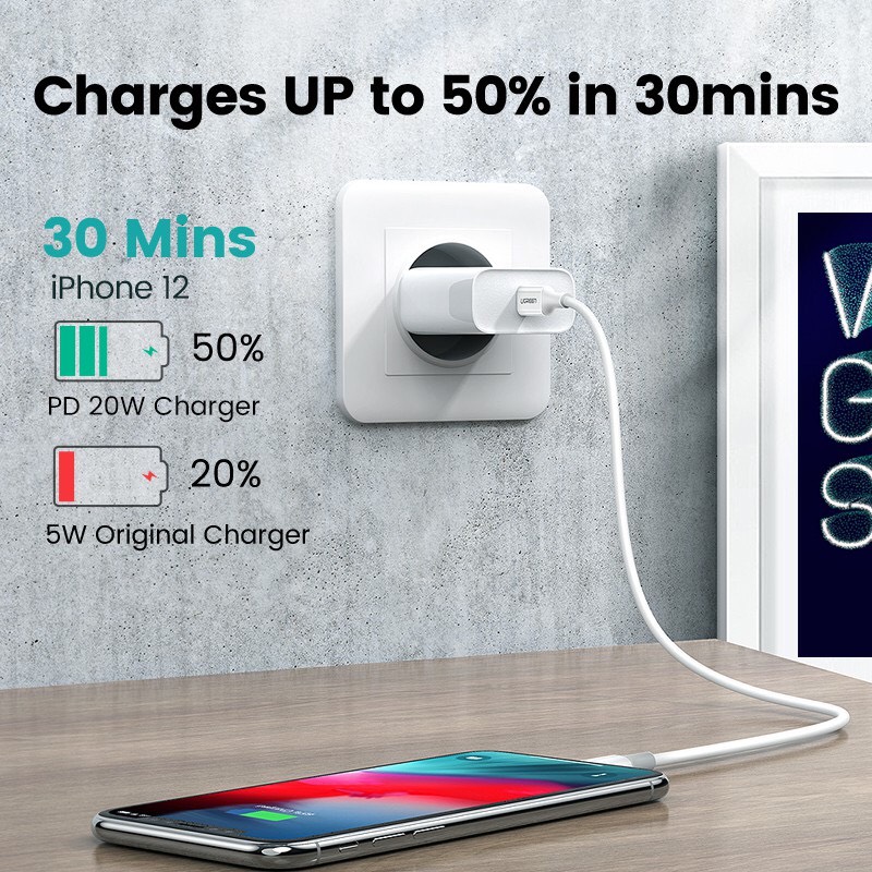 Cáp usb type c ra IPHONE màu trắng 2m Ugreen 60749 US171 Hàng chính hãng
