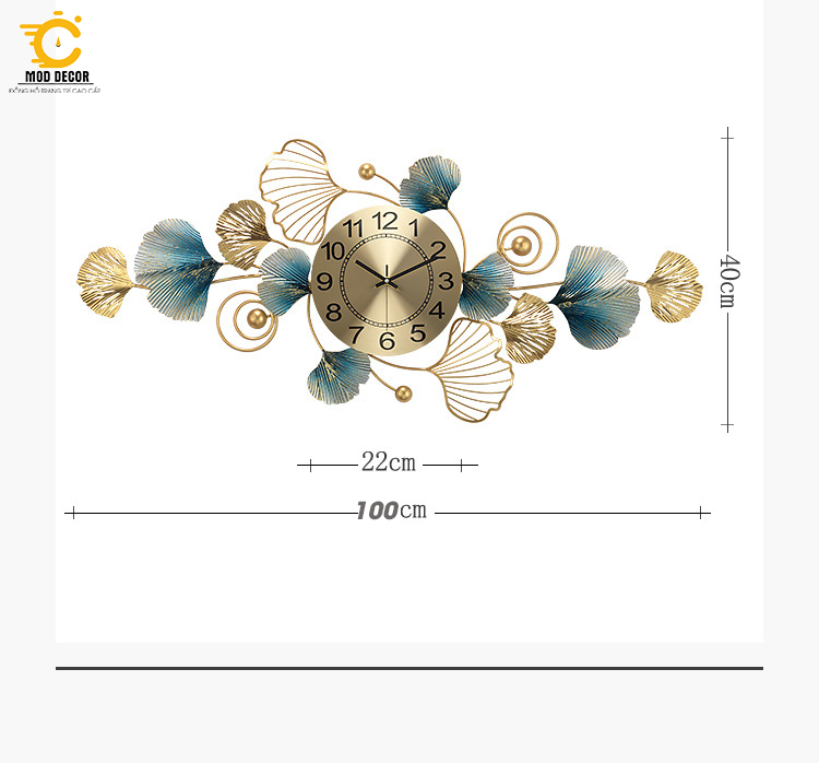 Đồng hồ treo tường kim trôi Sen xanh 133 cỡ lớn cho phòng khách hiện đại