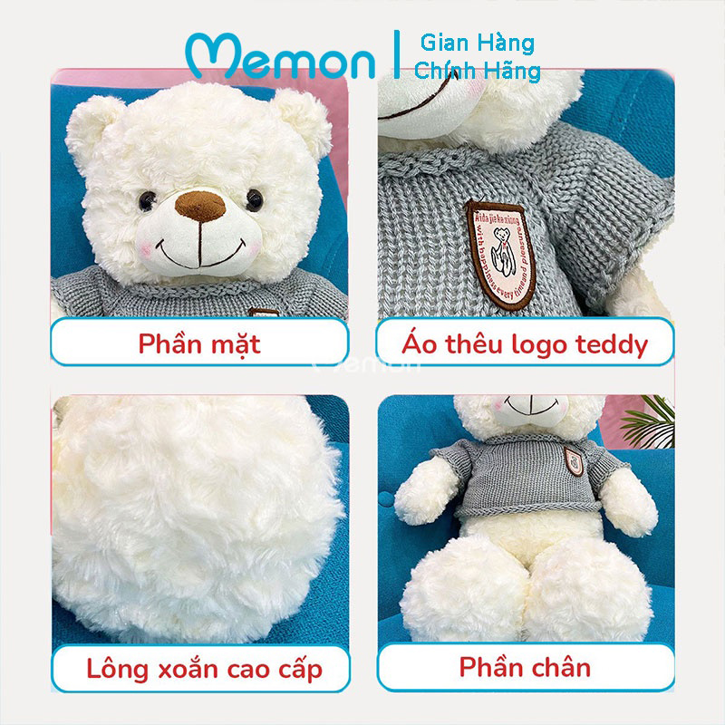 Gấu Bông Teddy Lông Xoắn Má Hồng 65cm Cao Cấp Memon, Gấu Nhồi Bông Qùa Tặng Dễ Thương