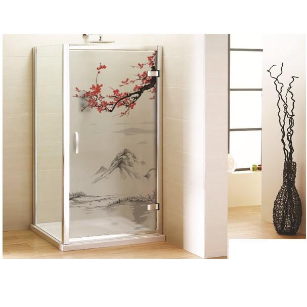 Decal dán kính cao cấp - Phong Thủy Núi Sông kết hợp Mai Đỏ