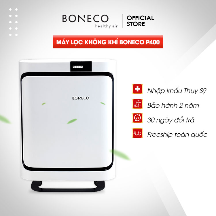 Máy Lọc Không Khí BONECO P400 Khử Mùi Phòng, Chống Dị Ứng, Diệt Virus, Bộ Lọc Hepa Lọc Bụi, Báo Ô Nhiễm, Khuếch Tán Xông Tinh Dầu (56m2) - Hàng Chính Hãng