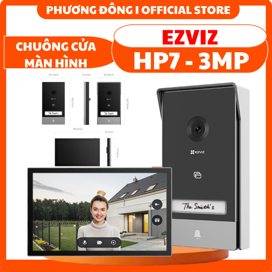 CAMERA CHUÔNG CỬA TÍCH HỢP MÀN HÌNH 7 INCH EZVIZ HP7 3MP - MỞ CỬA TỪ XA, ĐÀM THOẠI, TÍCH HỢP NHẠC CHUÔNG