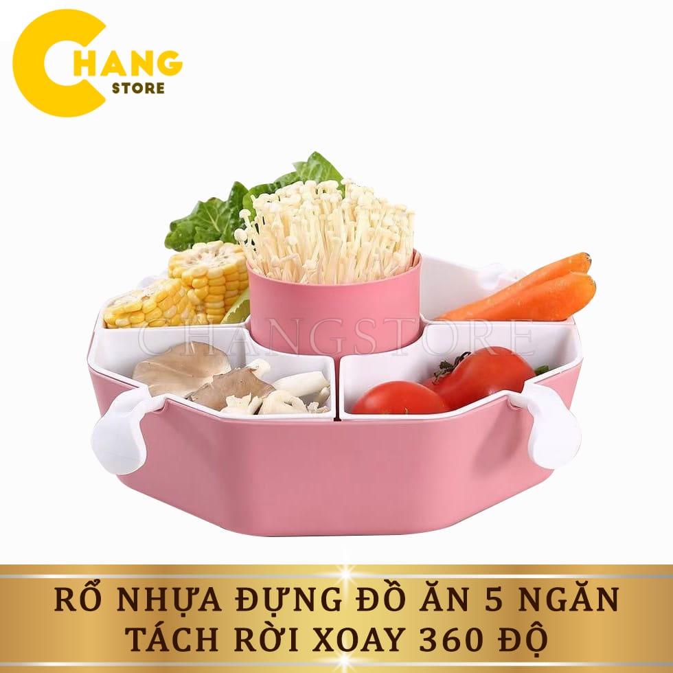 Rổ Nhựa Đựng Đồ Ăn Lẩu, Rổ 5 Ngăn Đựng Rau, Hoa Qủa, Đĩa Xoay 360 Độ Tiện Lợi