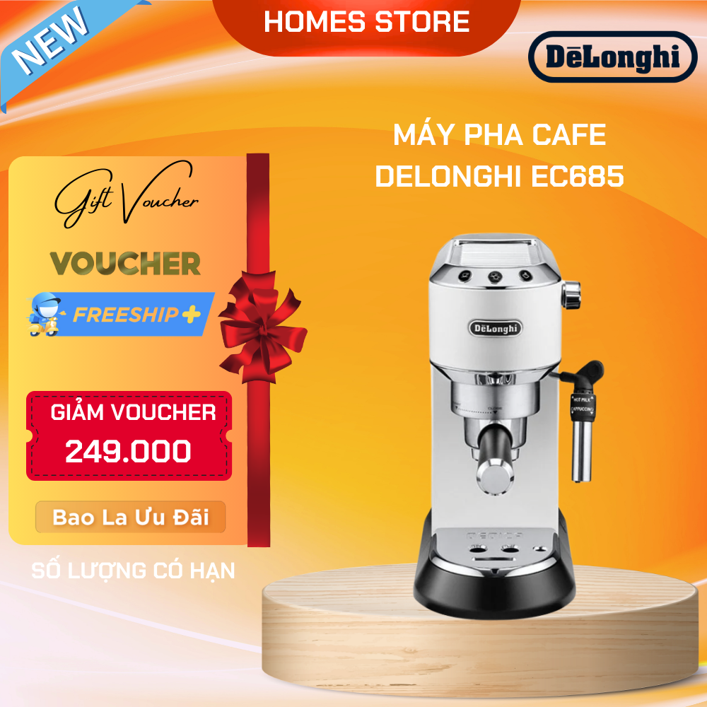 Máy Pha Cà Phê Epresso, Capuchino DELONGHI EC685.R Dedica, Nhập Khẩu Đức, Công nghệ Thermoblock, Dung Tích 1.1L, Áp Suất 15 Bar, Công Suất Cao 1300W - Hàng Nhập Khẩu