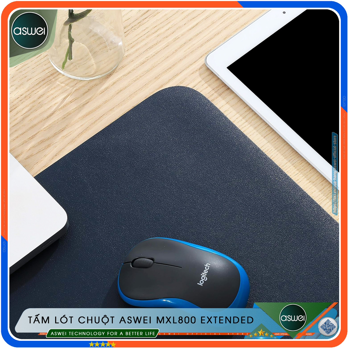 Lót Chuột ASWEI - Miếng Lót Chuột MXL800 Extended 80x40 - Pad Chuột Chất Liệu Da Pu Cao Cấp - Tấm Lót Chuột Sử Dụng 2 Mặt Tiện Lợi, Mềm Mại, Chống Nhăn, Không Thấm Nước - Hàng Chính Hãng